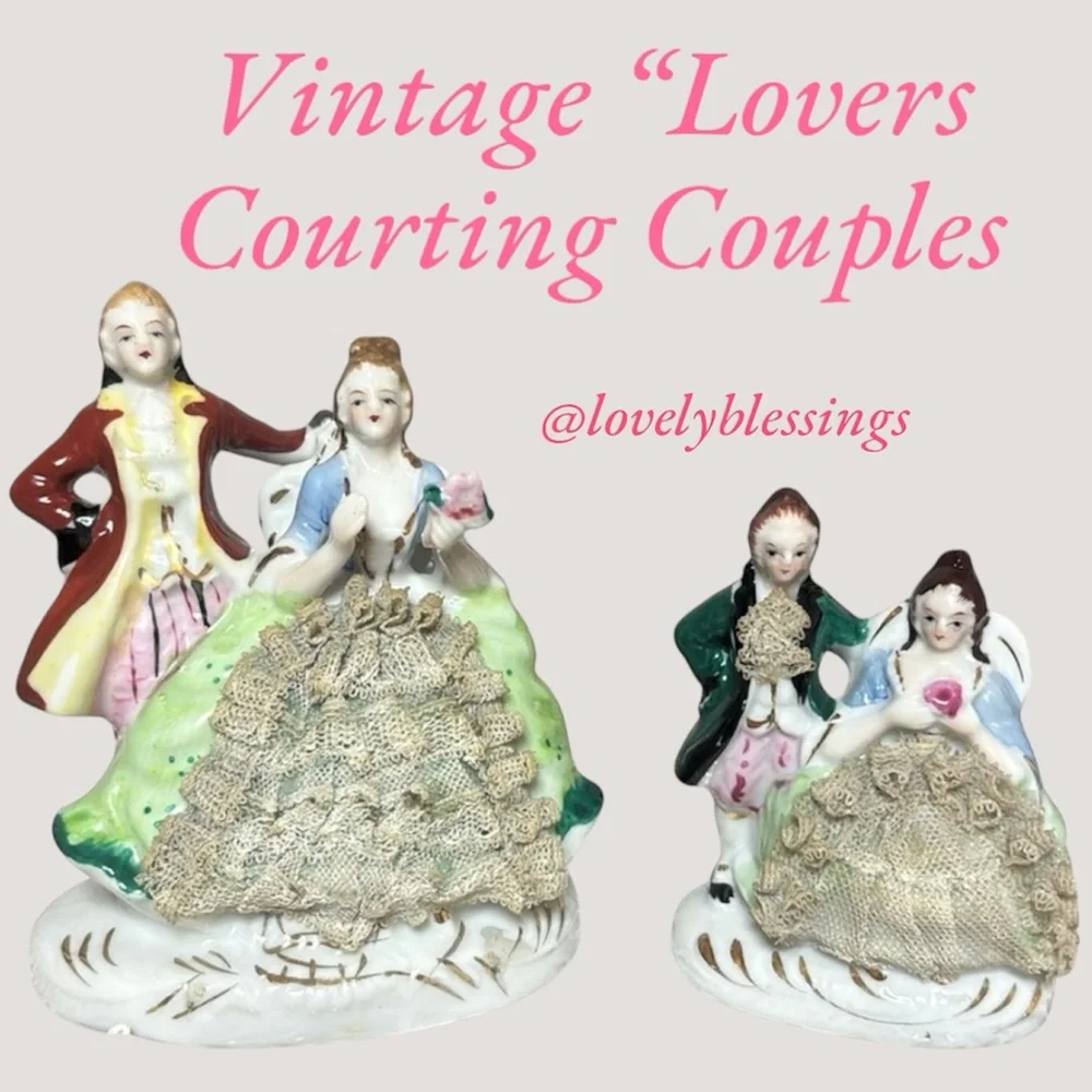 Grafenthal Figurines Vintage JAPAN Courting Couple Porcelain Dresden Lace White